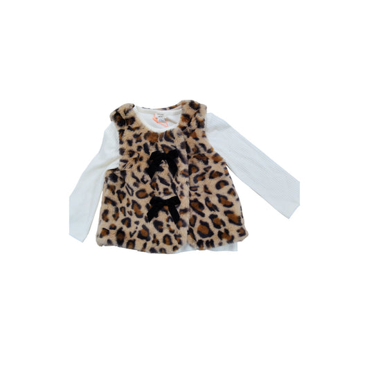 River Island Mini Leopard Print Faux Fur Vest 2-3 Years Girls Cream Animal