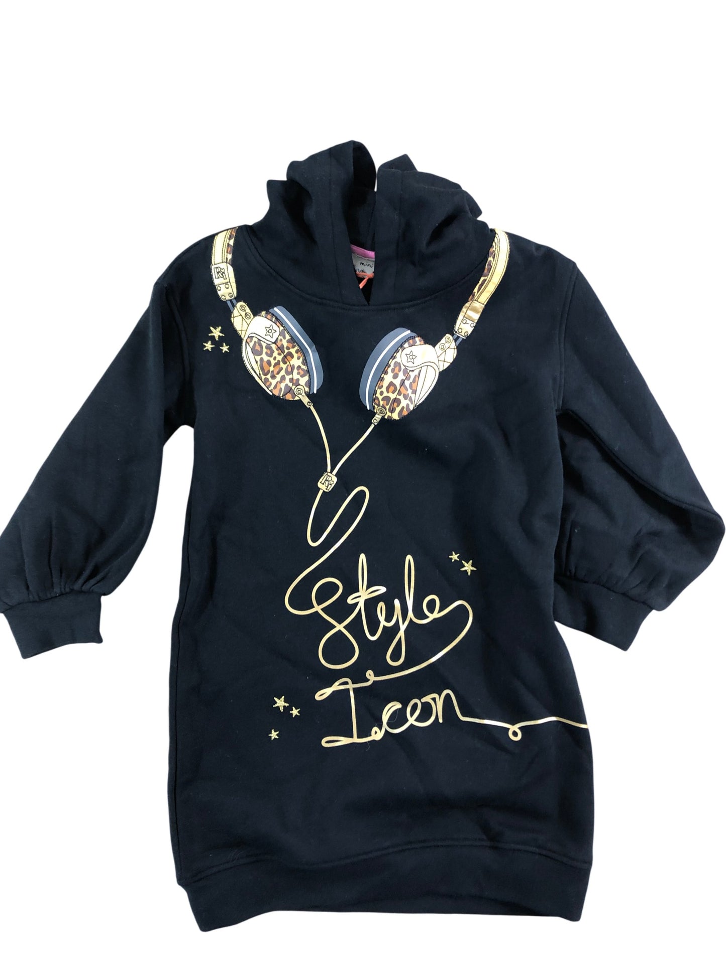 River Island Girls Black Hoodie With Leopard Print Headphones Size 4-5 Years
