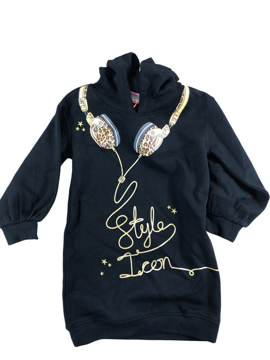 River Island Girls Black Hoodie With Leopard Print Headphones Size 4-5 Years
