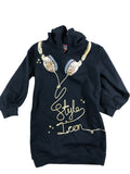 River Island Girls Black Hoodie With Leopard Print Headphones Size 4-5 Years