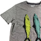 Pattern Fish Graphic T-Shirt UK S Men's Grey Short Sleeve Casual