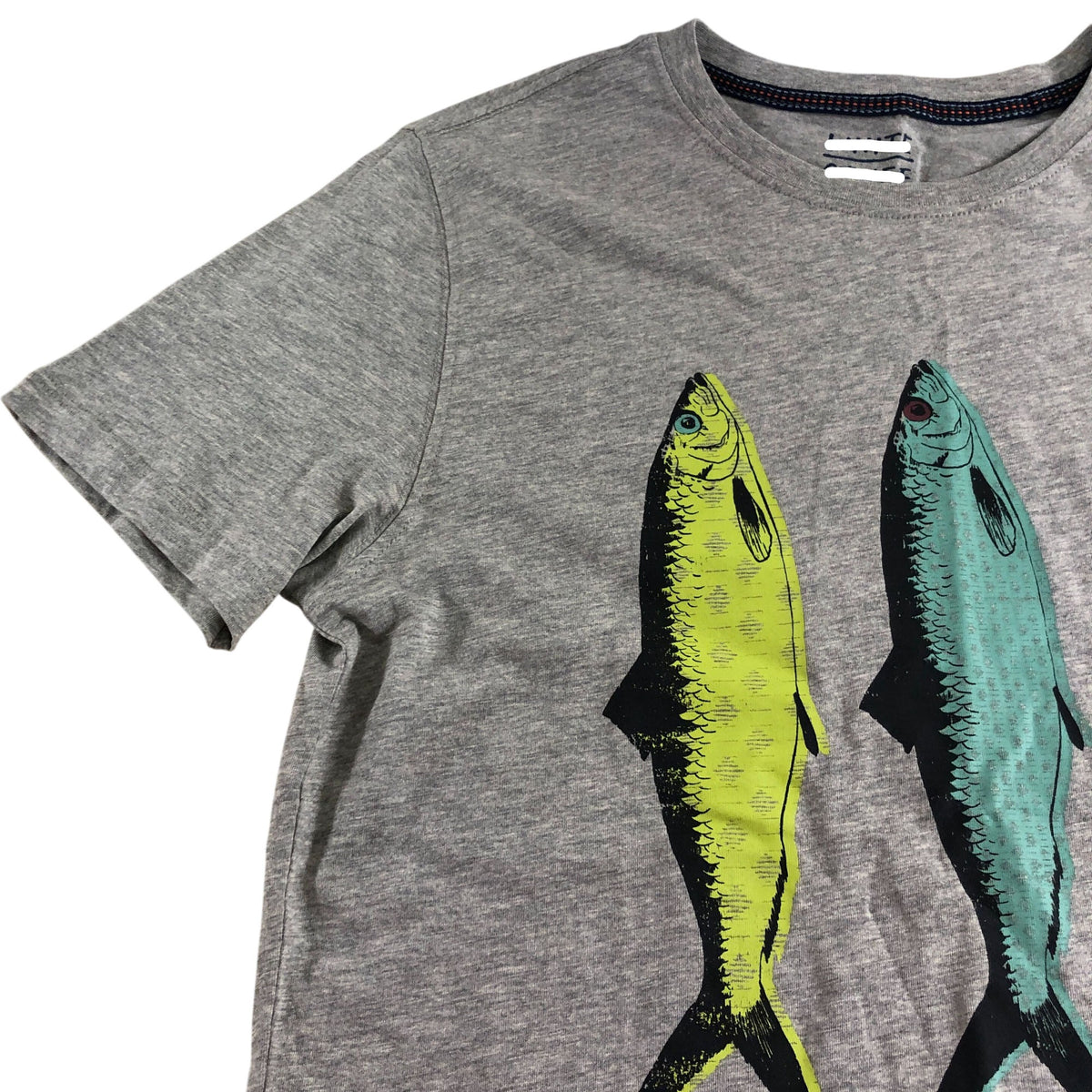 Pattern Fish Graphic T-Shirt UK S Men's Grey Short Sleeve Casual