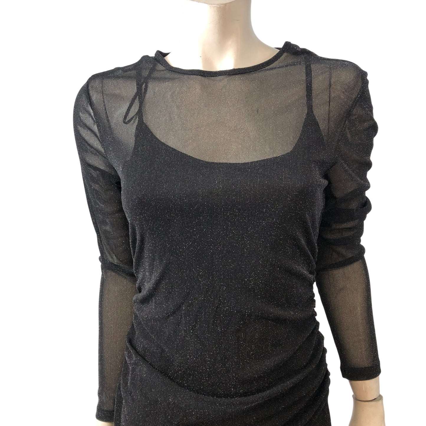 River Island Elegant Black Sheer Long Sleeve Dress UK12 Women's Dress