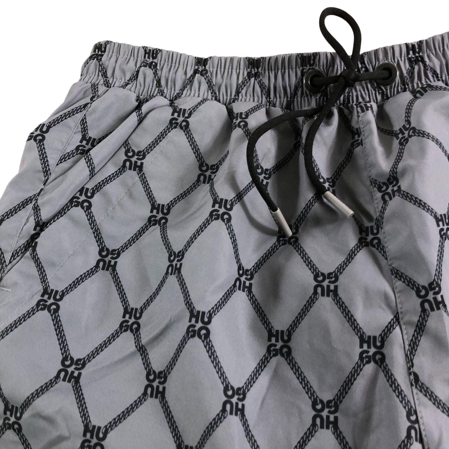 Hugo Boss Swim Shorts Size S Men's Grey Polyester Chain Pattern Quick Dry