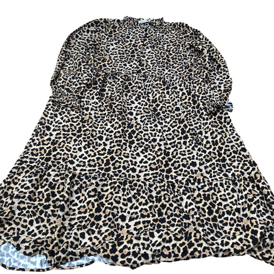 Baukjen Leopard Print Midi Dress UK12 Women's Long Sleeve Viscose Loose Fit