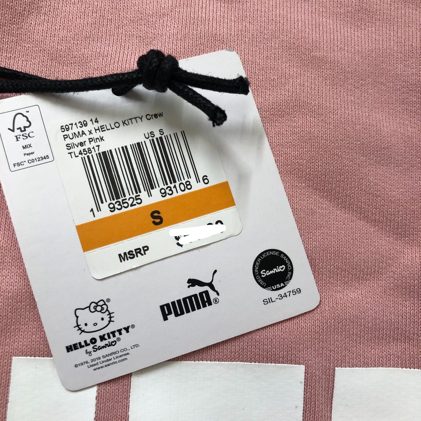 Puma Hello Kitty Sweatshirt Women's Size S Pink Cotton Crew Neck Long Sleeve