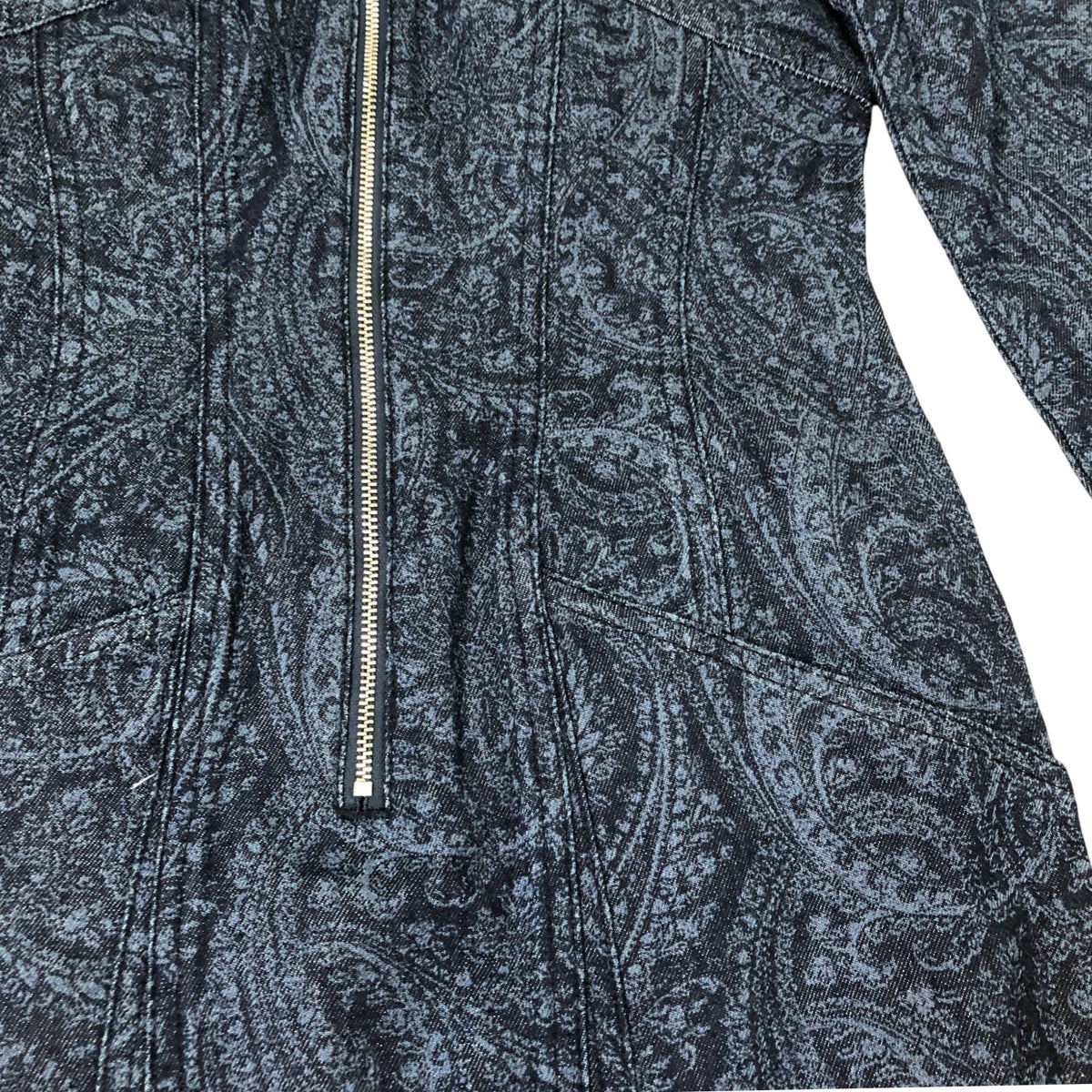 Indigo Paisley Print Denim Midi Dress With Front Zip