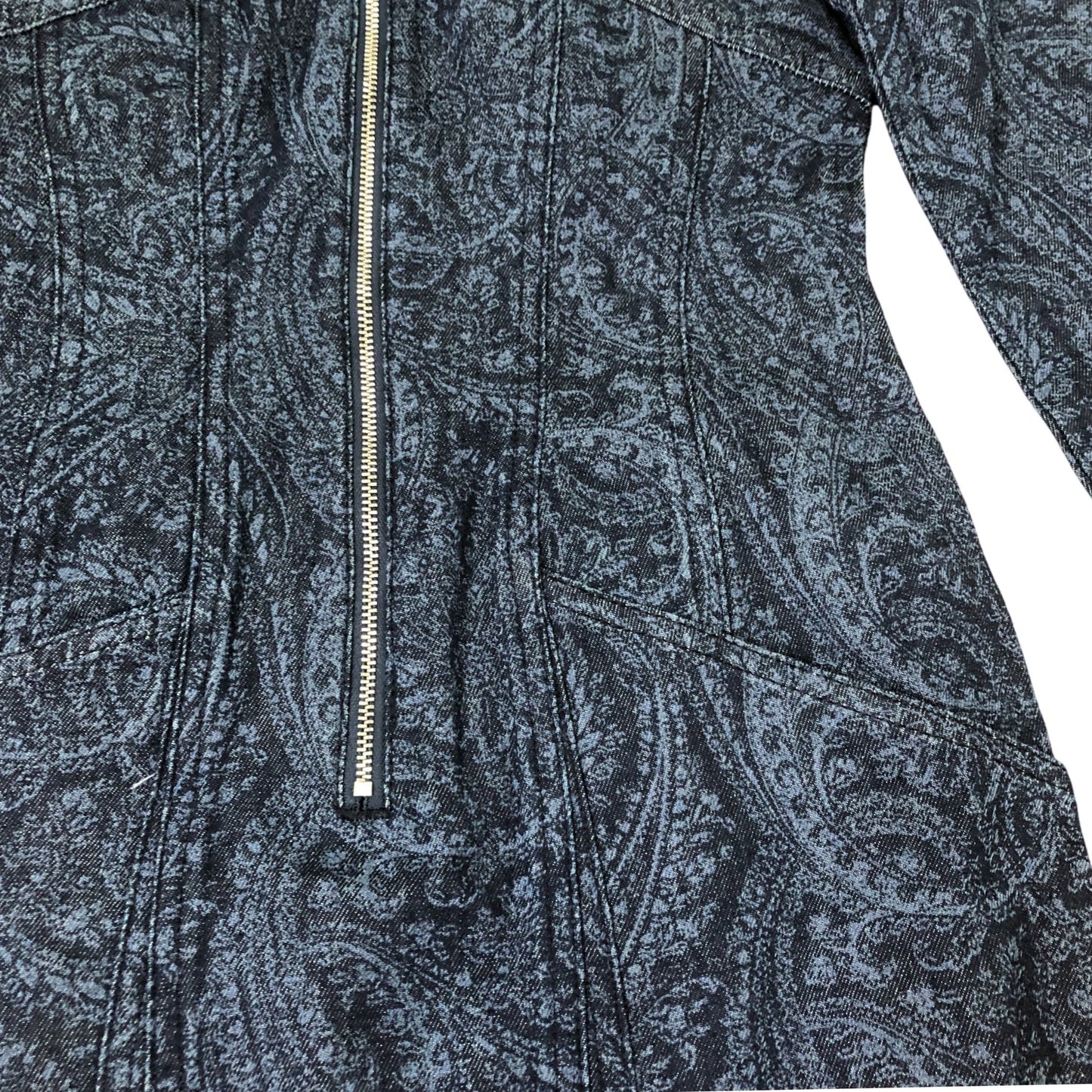 Indigo Paisley Print Denim Midi Dress With Front Zip Size 14