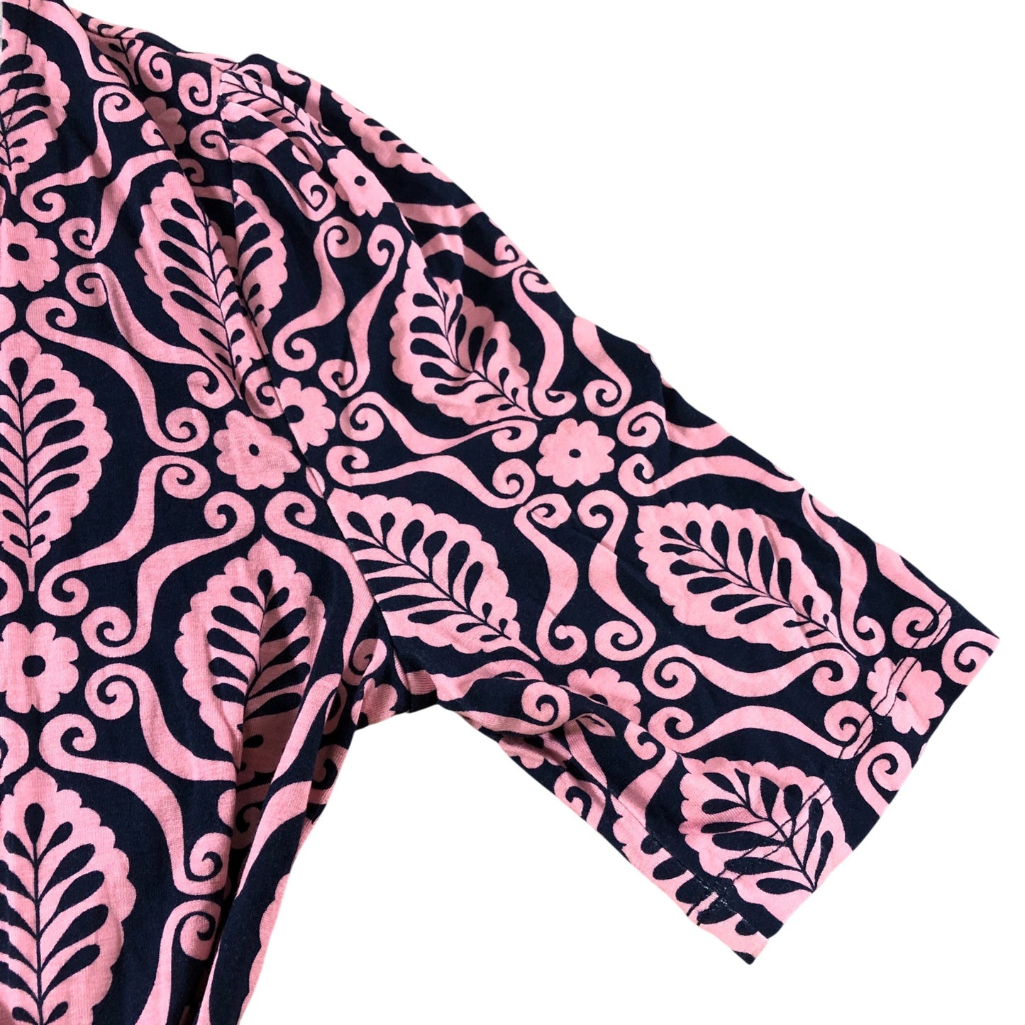 Pink Patterned Short Sleeve Wrap Jersey Top - Size 12