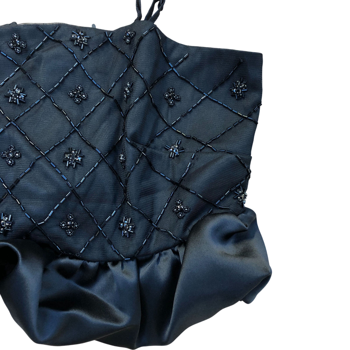 River Island Beaded Crop Top Black Quilted Design Ruffled Hem