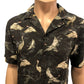 River Island Short Sleeve Shirt Men's Size Small Black Crane Print Viscose