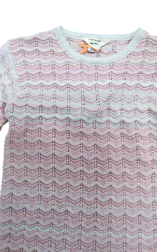 River Island Girls Jumper Age 3-4 Years Pink White Zigzag Pattern Sweater