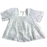 River Island UK8 Women's White Pleated Blouse Cotton Lace Trim Short Sleeve