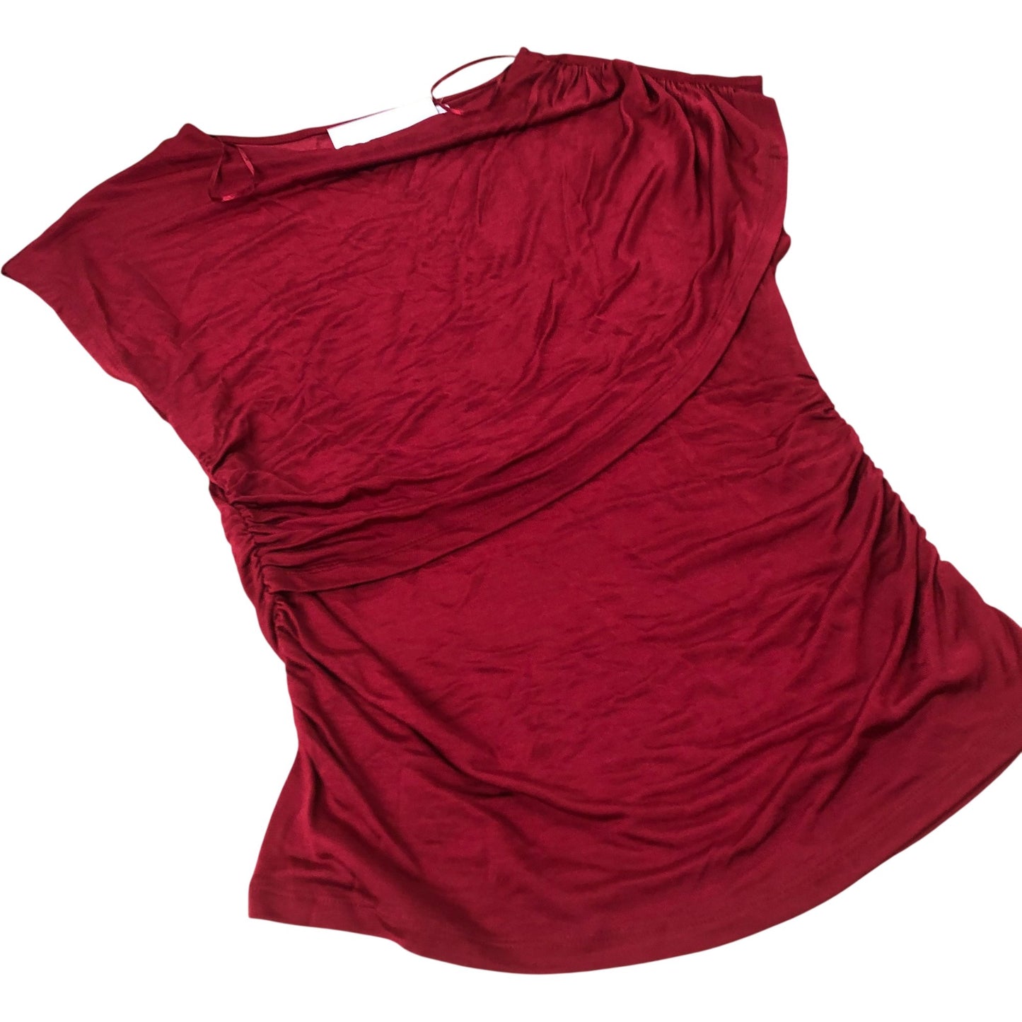 Red Short Sleeve Blouse Women's Draped Design Viscose Medium