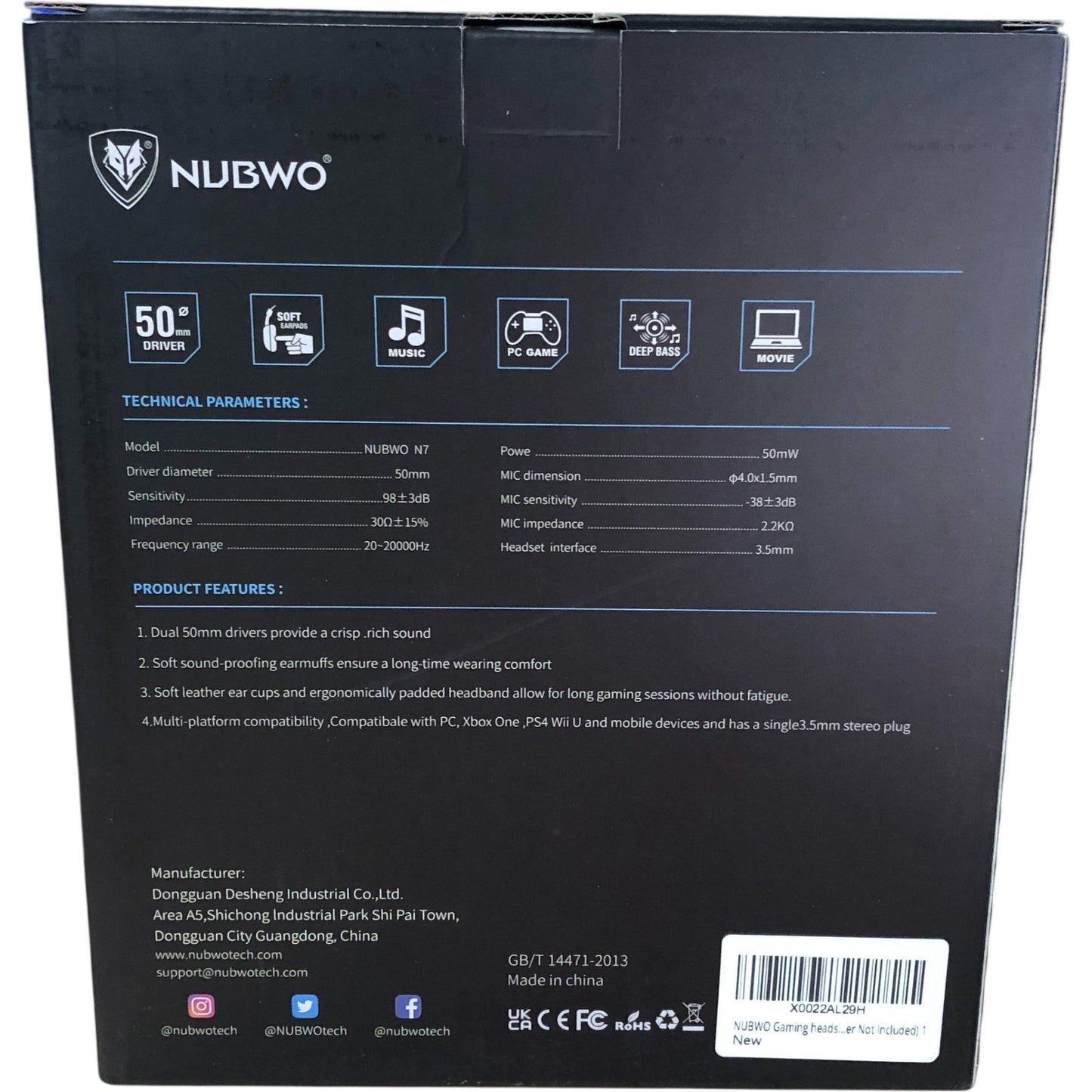 NUBWO N7 Gaming Headset Wired PC Headphones with 50mm Driver and Microphone