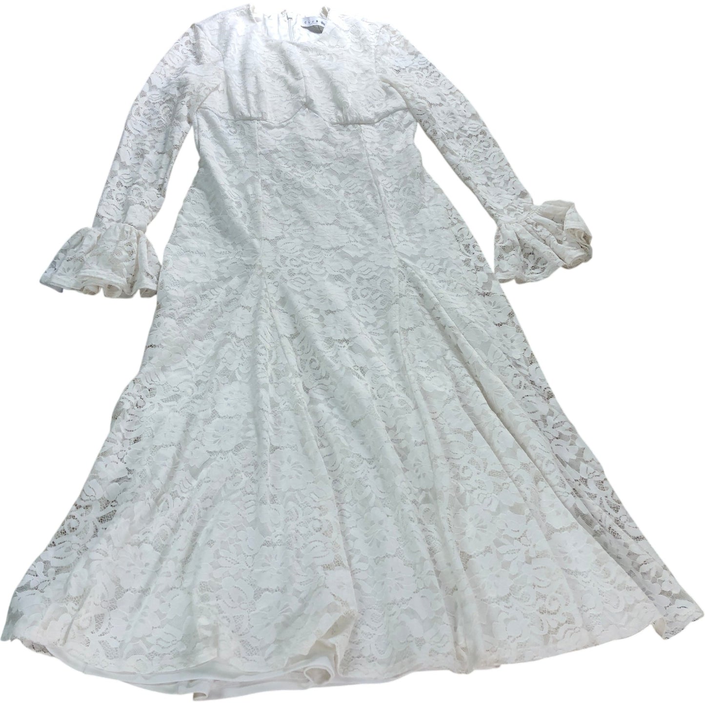 Club L London UK12 Women's Cream Lace Long Sleeve Midi Dress