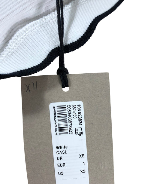 River Island Women's White Ribbed Tank Top XS Casual Style Black Trim