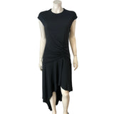 All Saints Dress UK10 Women's Black Cap Sleeve Asymmetrical Hem Midi