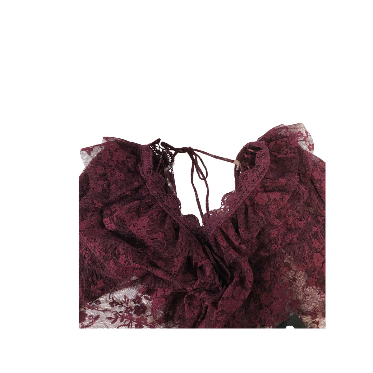 River Island Lace Overlay Top Women Burgundy Floral Design Short Sleeve UK10