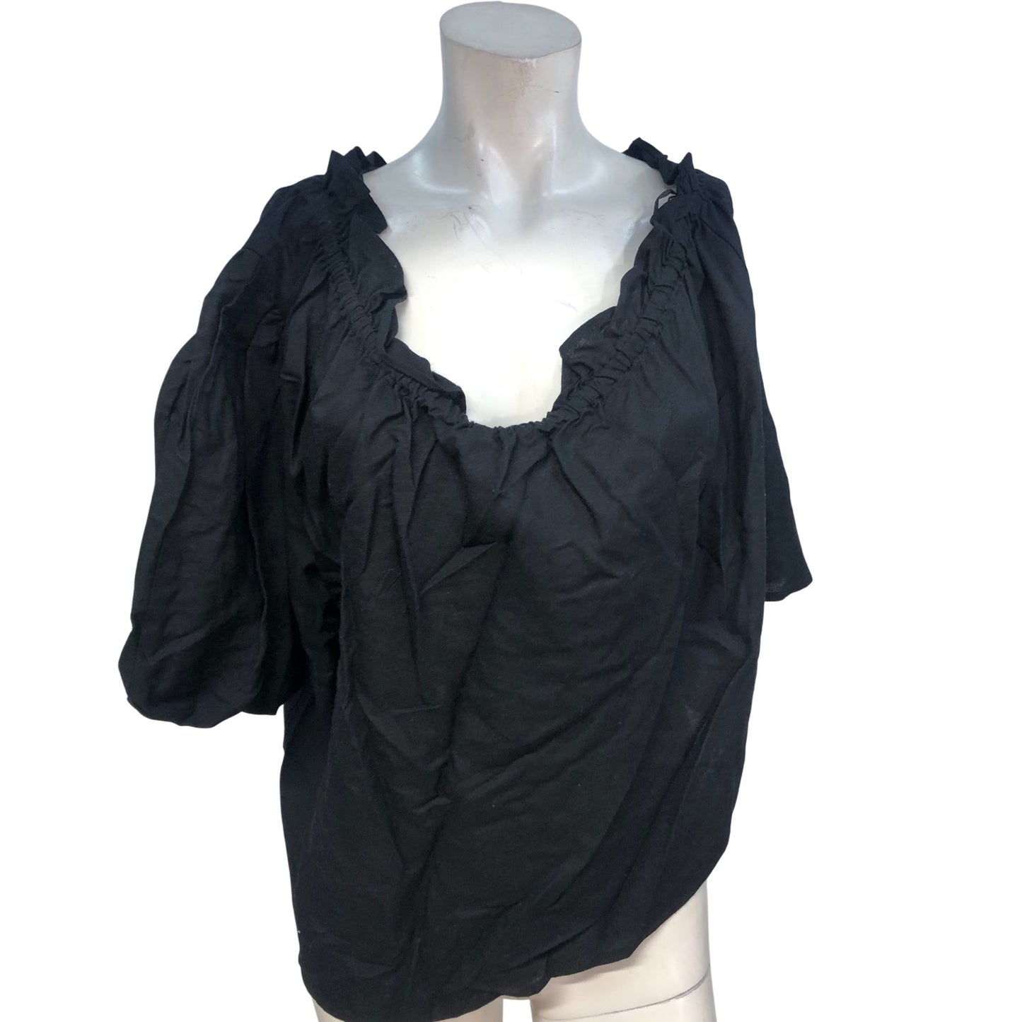 River Island Black Top UK16 Women's Lightweight Frill Neck Short Sleeve