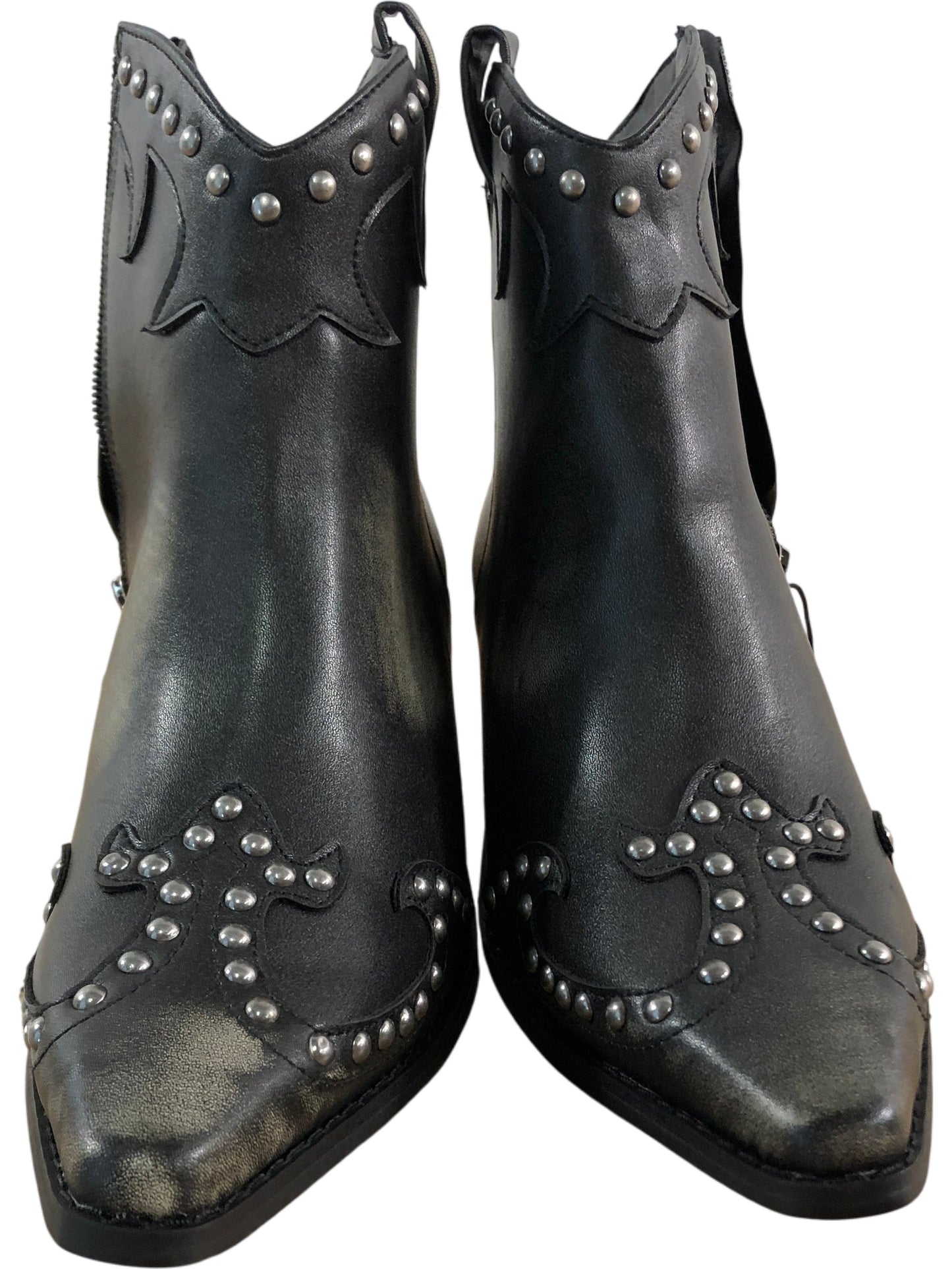 Women's Black Ankle Boots UK4Studded Detail Zip Up Western Style