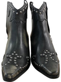 Women's Black Ankle Boots UK4Studded Detail Zip Up Western Style