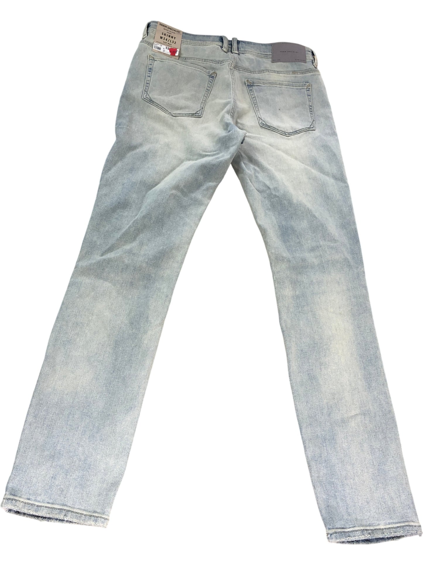 River Island Skinny Jeans W34 L32 Men's Blue Light Ripped Denim Casual Wear