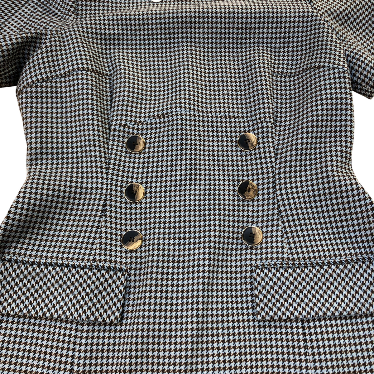 River Island Houndstooth Dress UK12 Women's Button Detail Short Sleeve Collared