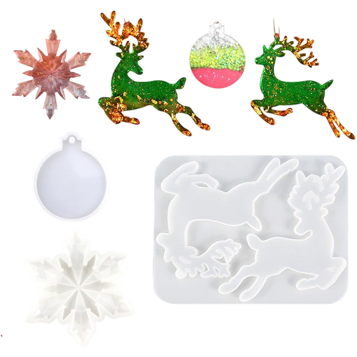Cake Decorating Silicone Mould Set Snowflake & Reindeer Design