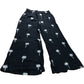 South Beach Trousers UK14 Women's Embroidered Black Palm Tree Wide Leg Pants