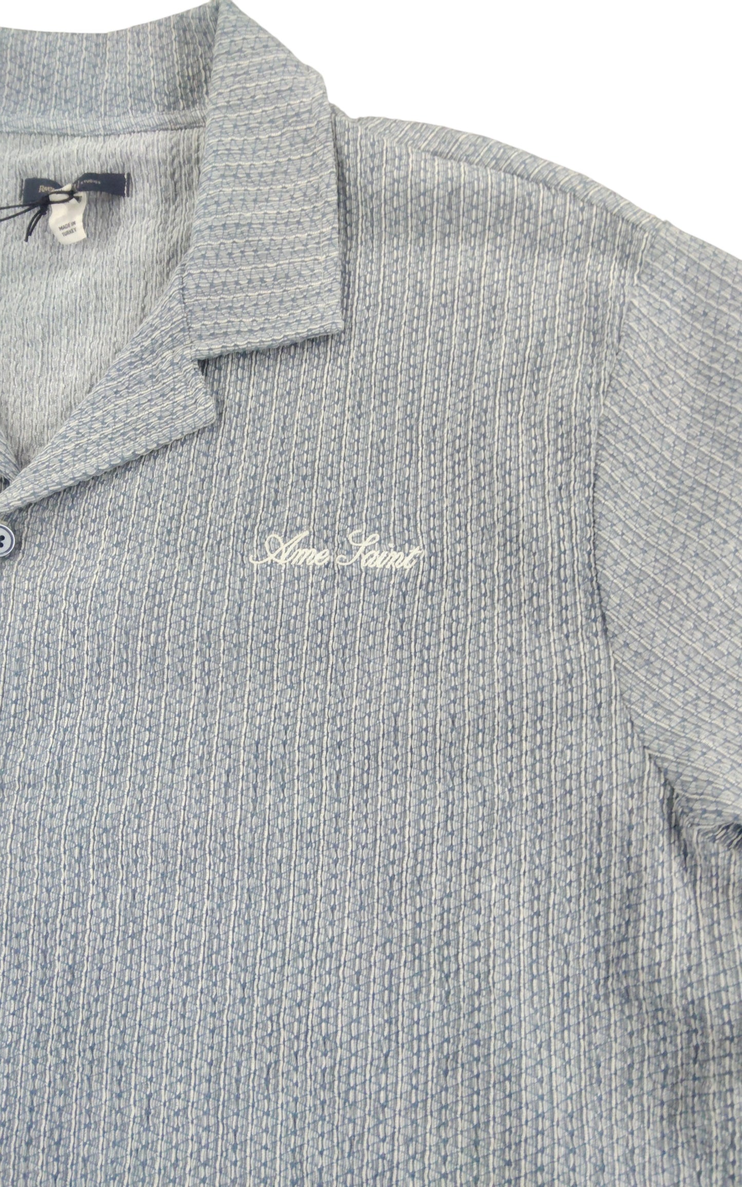 River Island Men's Short Sleeve Polo Shirt UK XL Blue Waffle Pattern New With T