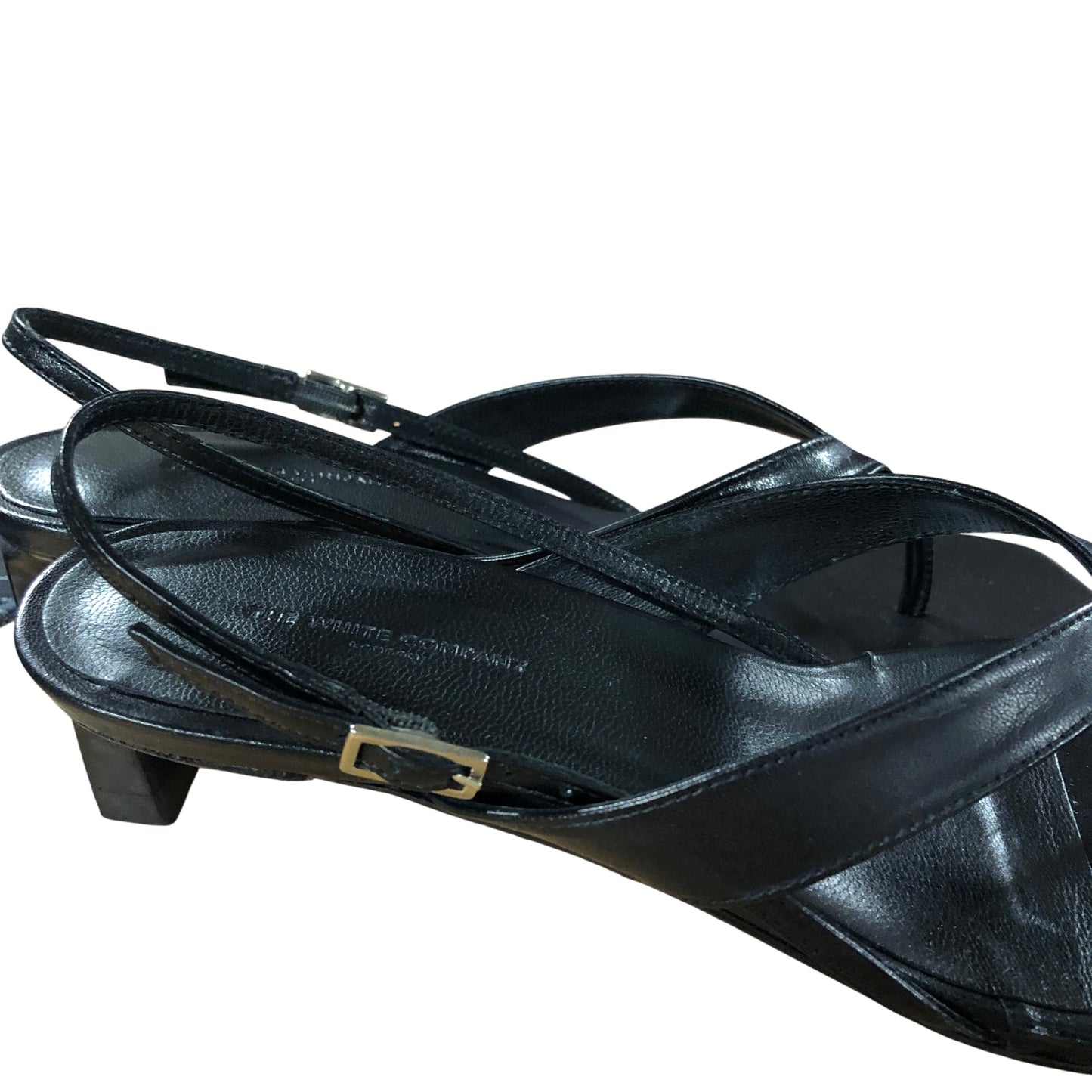 Branded Black Leather Kitten Heel Toe Post Sandals UK 4 Women's