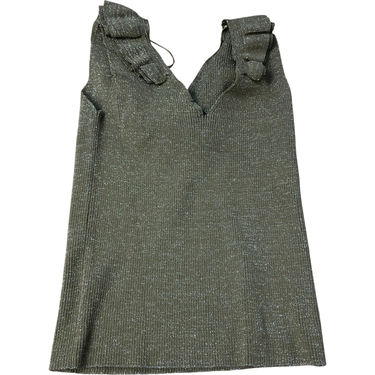 River Island V Neck Frill Strap Top UK Size M Women's Olive Green
