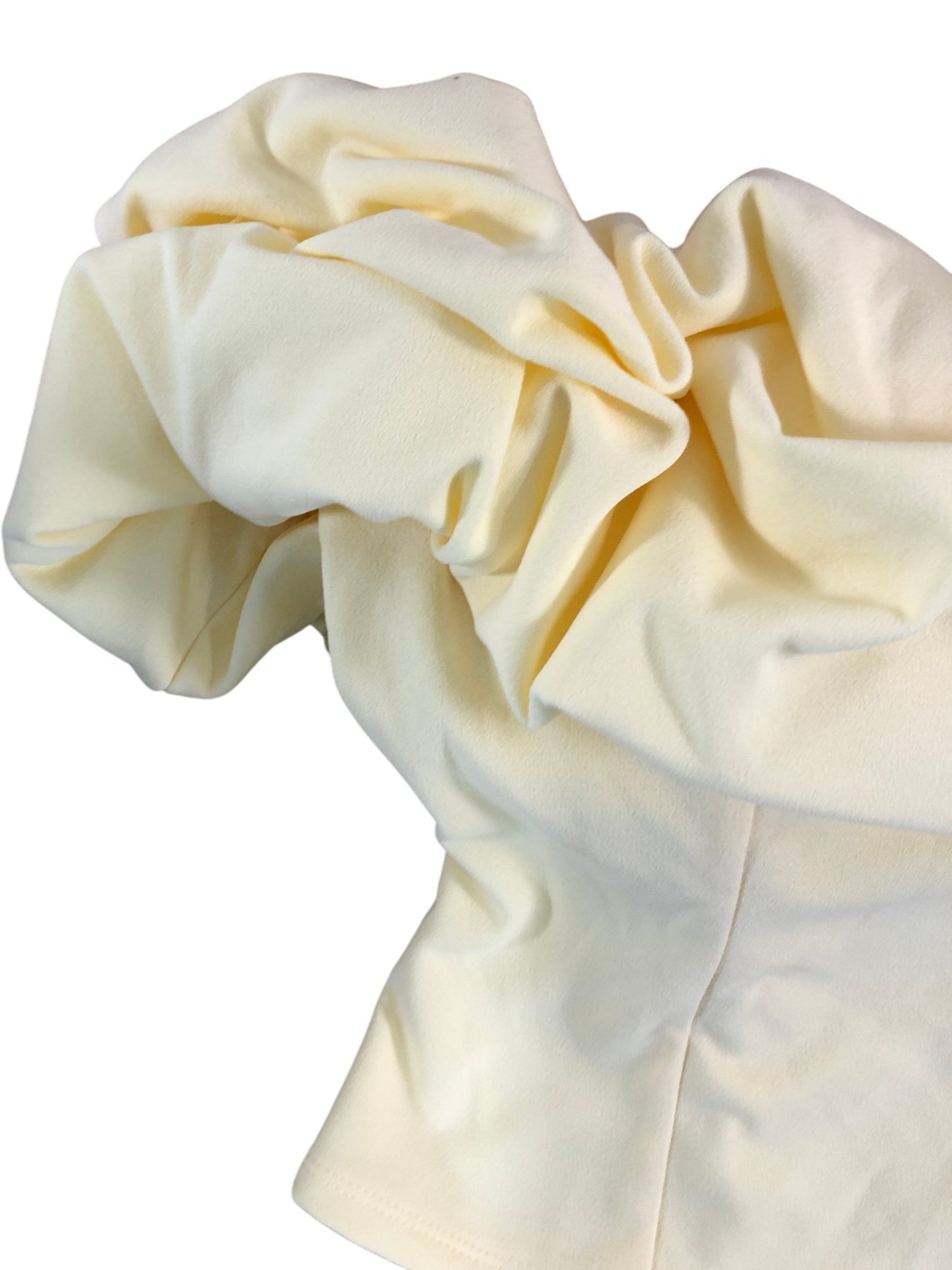 River Island Women's Puff Sleeve Blouse Size L Yellow Ruffle Top