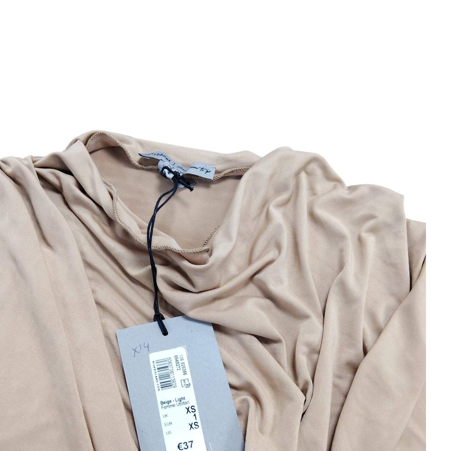 River Island Wrap Effect Top UKXS Women's Beige Draped Stretch Short Sleeve