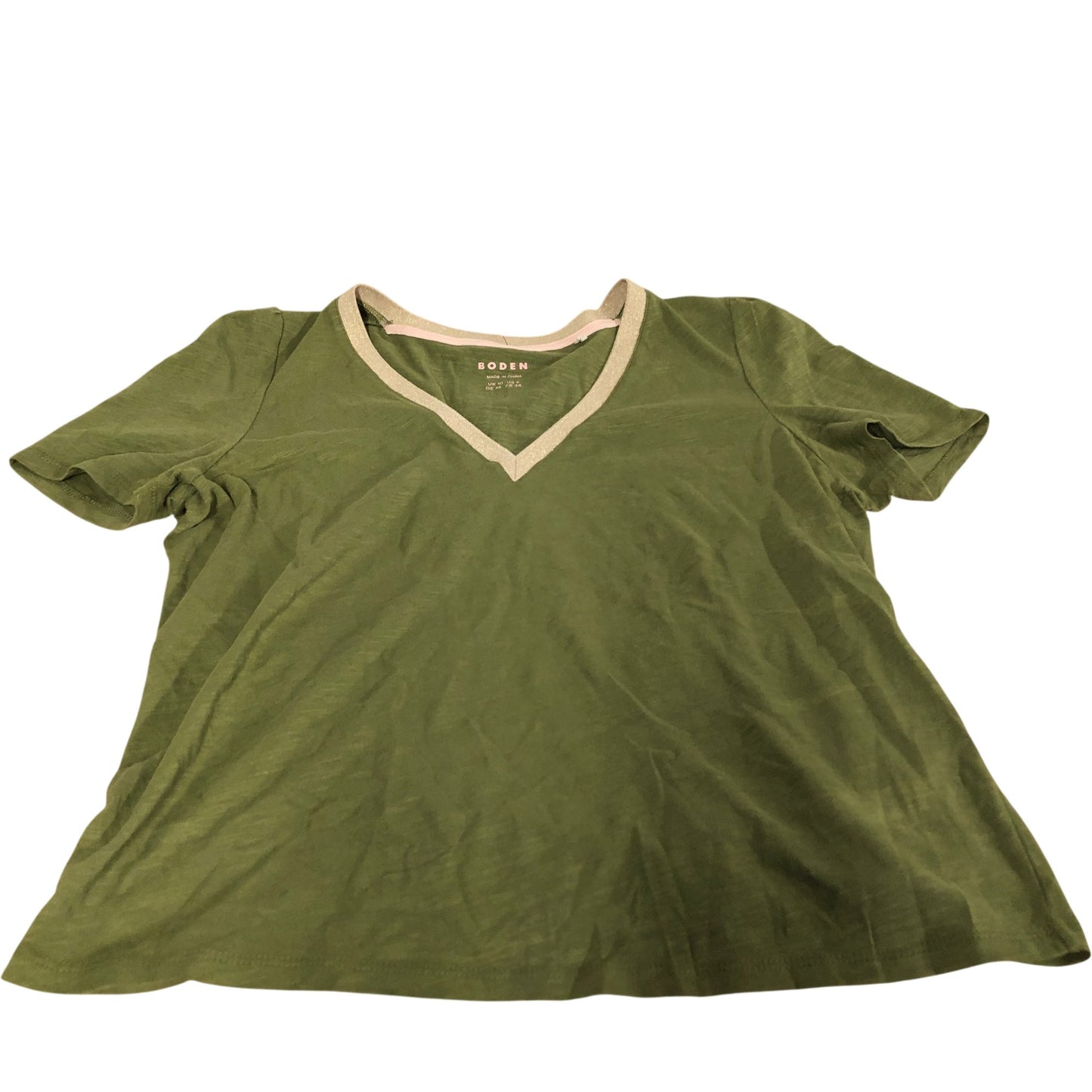 Boden Women's V Neck T Shirt Green Casual Cotton Blend UK10