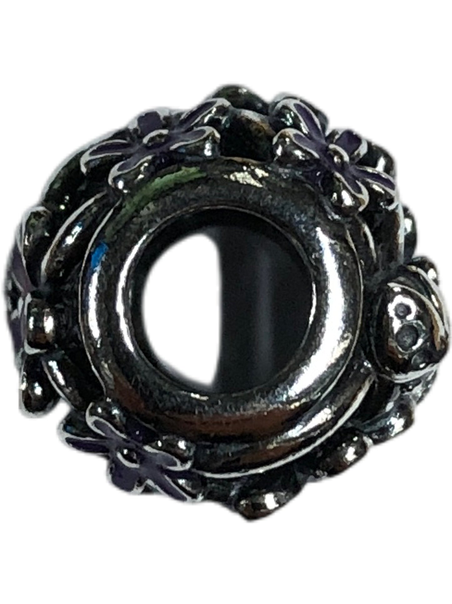 PANDORA Floral Charm 798772C02 Silver With Purple Enamel Accessory