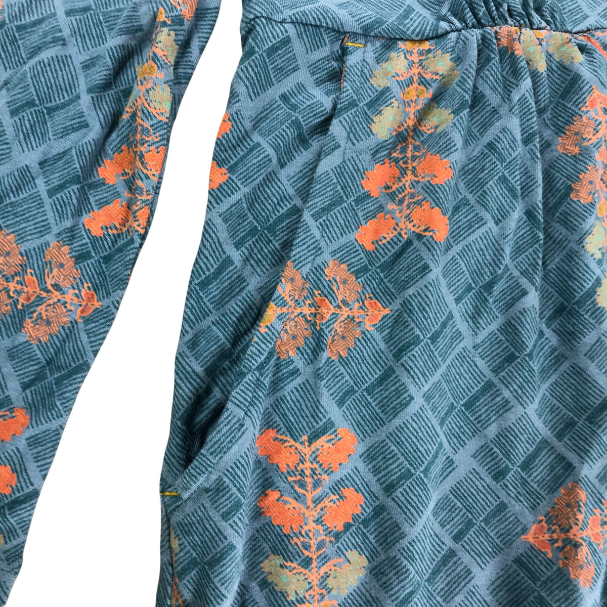 Floral Print Dress UK12 Women's Long Sleeves Blue