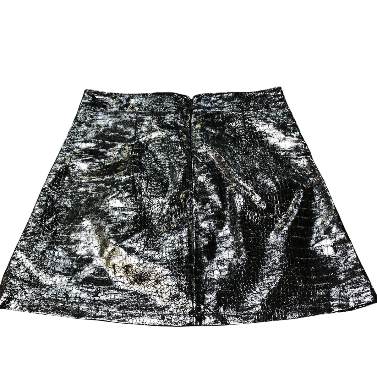 River Island Metallic Mini Skirt UK10 Women's Silver Faux Leather Croc Effect