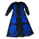Blue & Black Floral Print Long Sleeve Maxi Dress Women Size UK 12