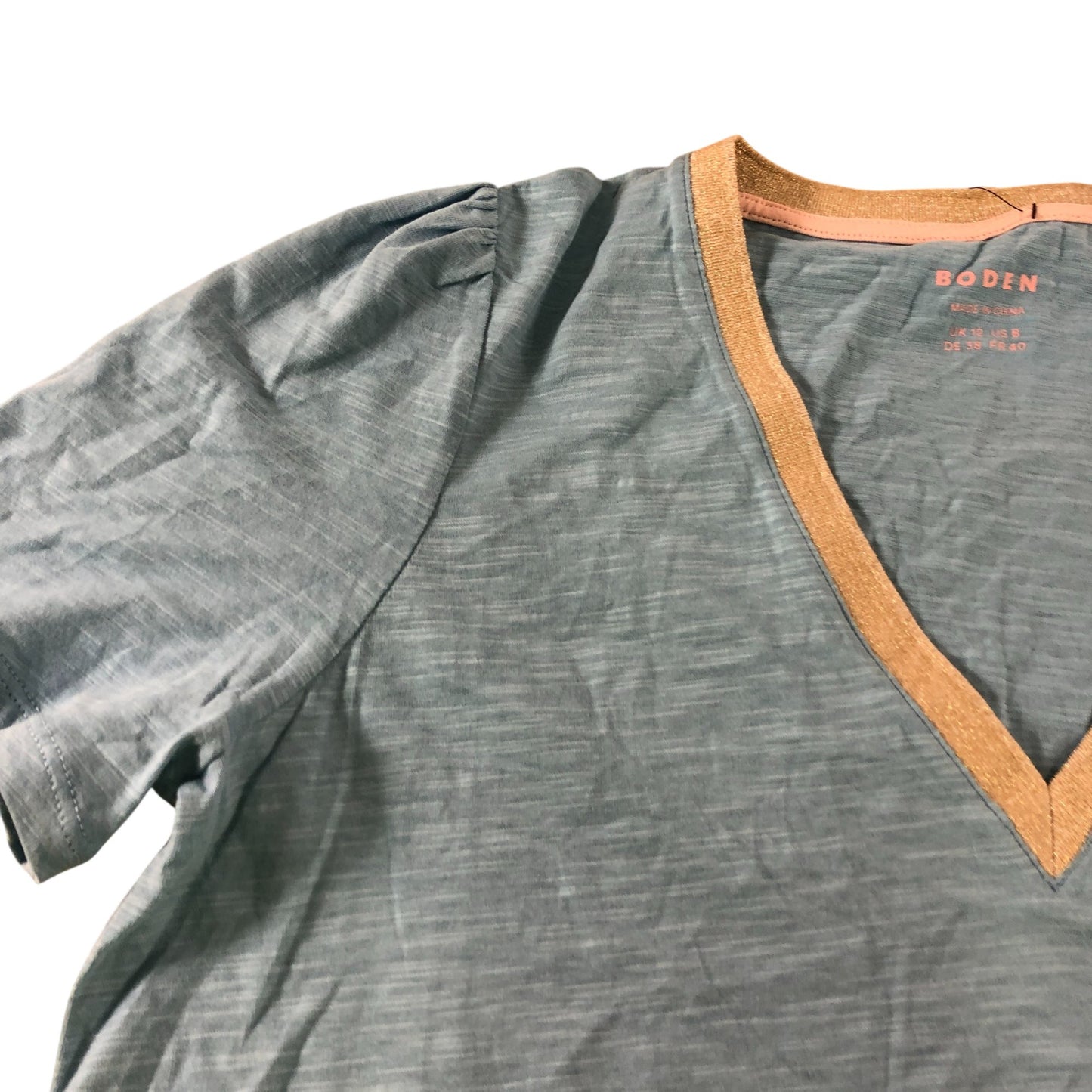Blue Metallic Trim V Neck T-Shirt - Size 12