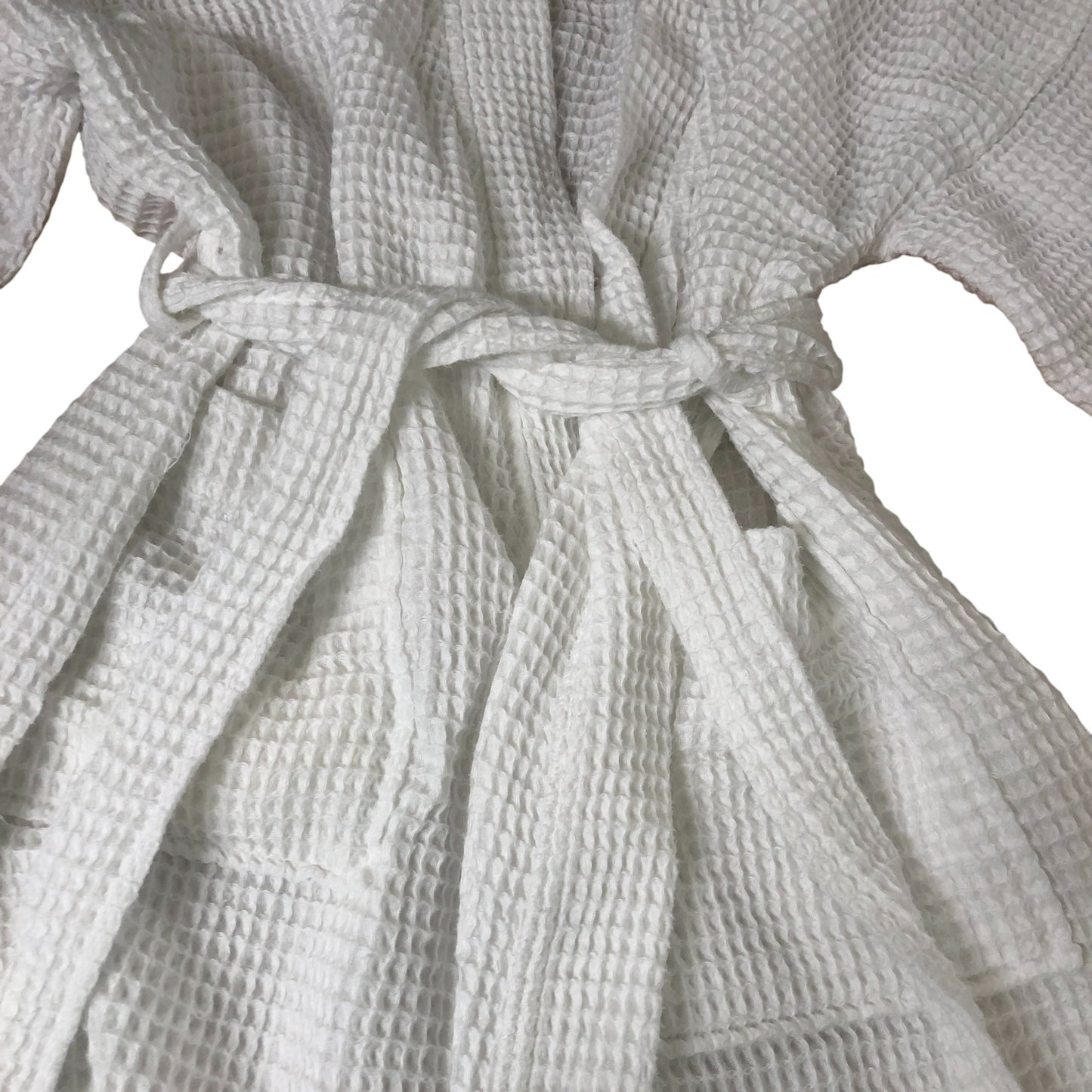 White Short Sleeved Waffle Robe Lightweight Organic Cotton Size S