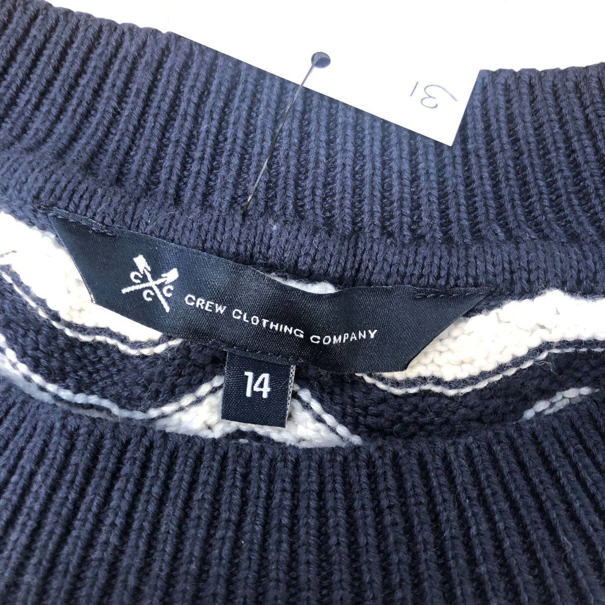 Crew Clothing Company Wavy Navy & White Jumper Size 14