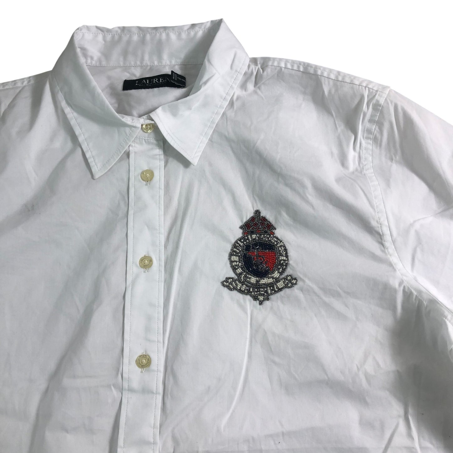 Lauren Ralph Lauren Button Down Shirt Women's White UK16 Casual Cotton Mix