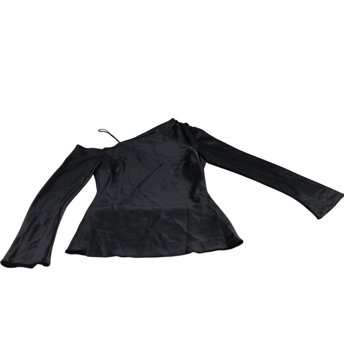 River Island Black Long Sleeve Top UK6 Women's Fitted Satin Style Off Shoulder