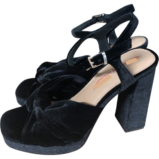 Black Velvet Platform High Heels - Knot Design - Size UK 3