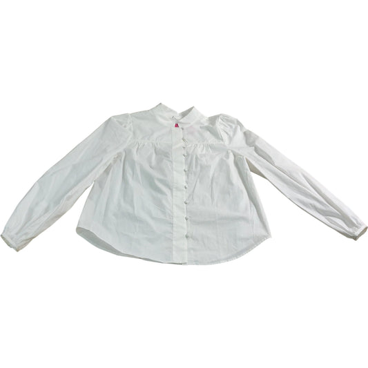 White Cotton Blouse Size 12 Women's Long Sleeve Button Front Smart Casual