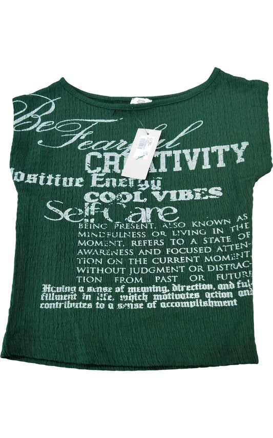 River Island Womens Green Graphic T-Shirt UK 7-8 Years Positive Energy Self Care