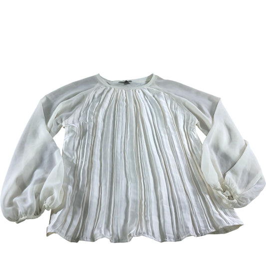 River Island UK6 Women's Pleated Blouse Long Sleeve Cream Polyester Top