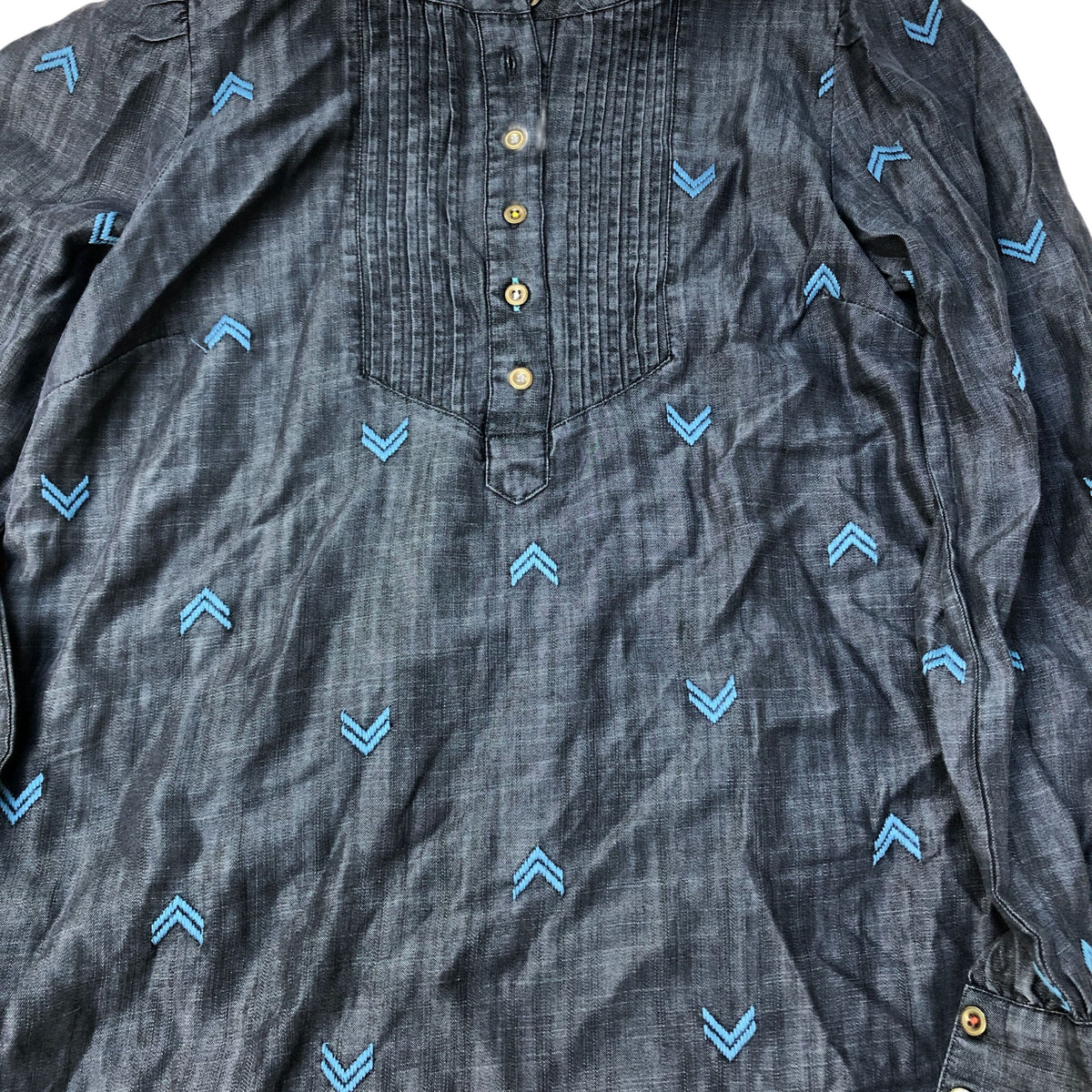 Lyocell Embroidered Dress Women's Long Sleeve Navy Blue